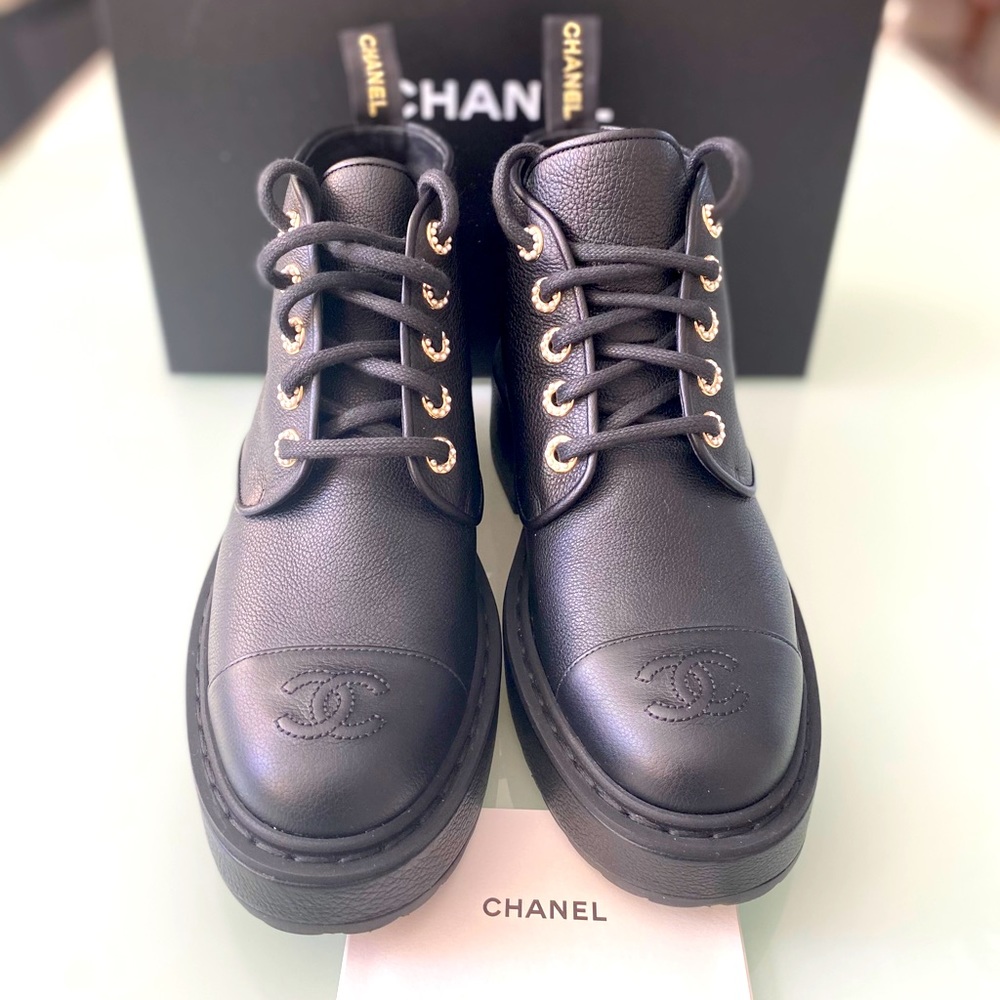 CHANEL Lace Up Ankle Boots